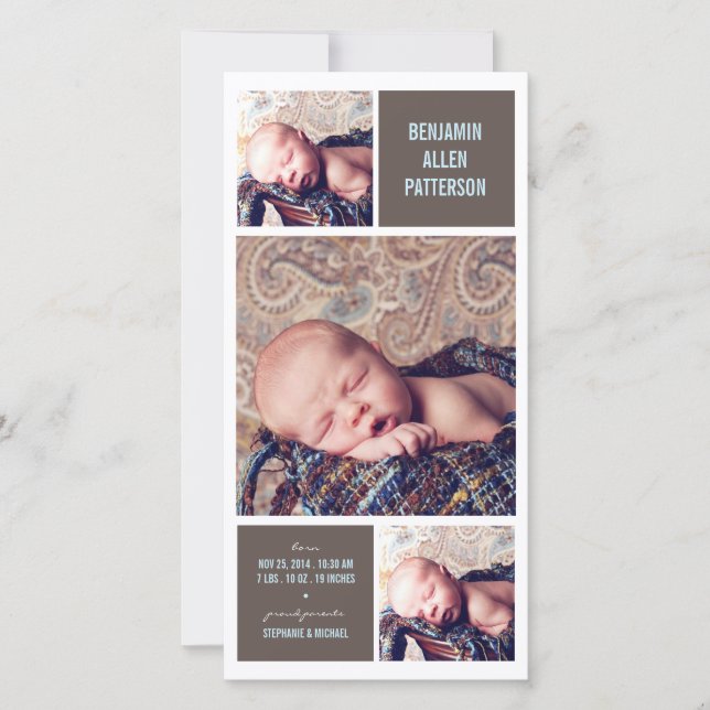 Moderno Trio Foto Bebé Niño Anuncio de nacimiento (Anverso)