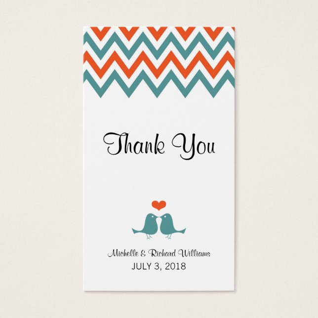 Moderno Verde azulado y Naranja Chevron & Lovebird (Frente)