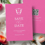 Moderno Vibrante Rosa Minimalista Tarjeta de Aviso<br><div class="desc">Anuncia tu día especial con estas modernas invitaciones de "save the date" para boda, diseñadas para la novia y el novio modernos. Con un fondo rosa fucsia atrevido y un elegante escudo monograma, estas invitaciones combinan la elegancia simple y sin fotos con un toque contemporáneo. La mezcla de letra script...</div>