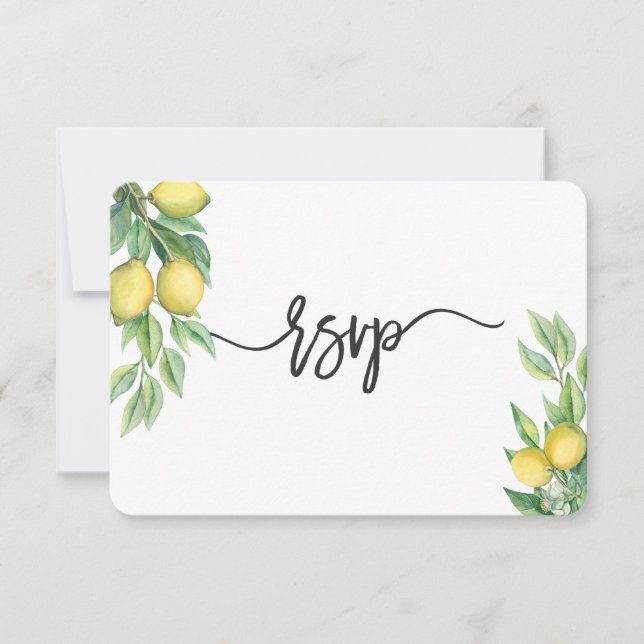 Moderno Watercolor Limón Boda Tropical RSVP (Anverso)