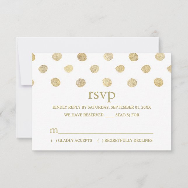 Moderno White & Gold Polka Dots Wedding RSVP (Anverso)