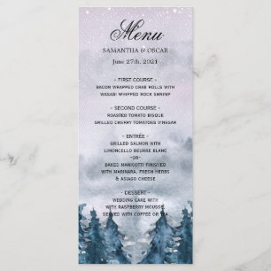 Moderno Winter Watercolor Forest Blue Menu