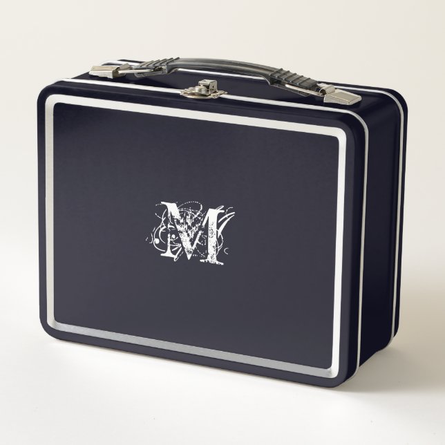 Moderno y clásico elegante Monograma blanco negro (Anverso)