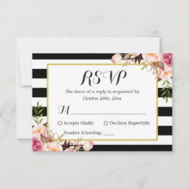 Moderno y elegante Black White Stripes Floral RSVP