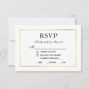 Moderno y elegante Boda RSVP Tarjeta blanca negra