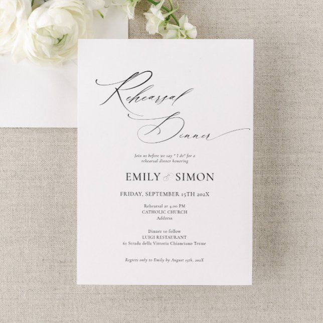 Moderno y elegante ensayo de bodas Invitación a la (modern elegant wedding rehearsal dinner, the night before invitation, dainty rehearsal invite card)