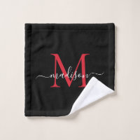 Moderno y elegante guión negro de monograma rojo d