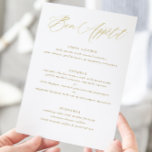 Moderno y elegante menú Boda de caligrafía de oro<br><div class="desc">Moderno y elegante carta de Bodas de oro: romántico menú boda con caligrafía elegante y líneas sencillas.</div>