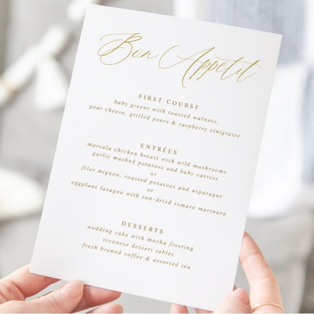 Moderno y elegante menú Boda de caligrafía de oro (Subido por el creador)
