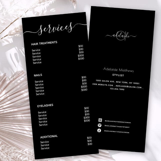 Moderno y elegante menú del servicio de spa negro  (Subido por el creador)
