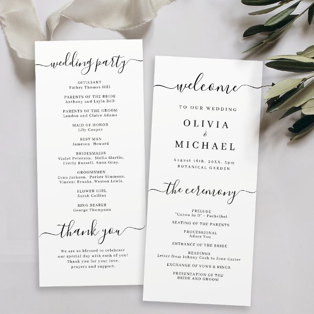 Moderno y elegante programa de boda de guiones (Modern simple elegant script wedding program)