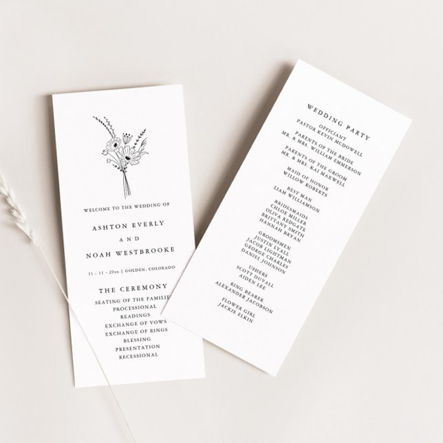 Moderno y elegante programa de boda floral simple (Subido por el creador)