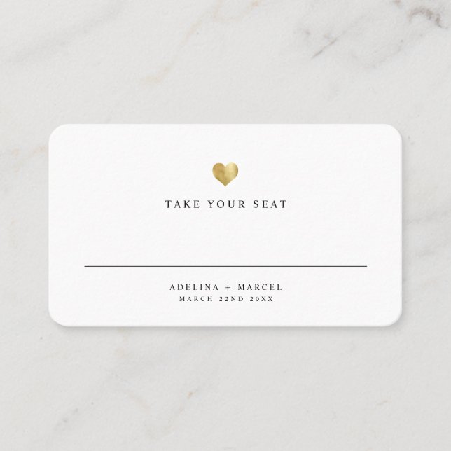 Moderno y elegante tarjeta de mesa Boda Gold Heart (Anverso)