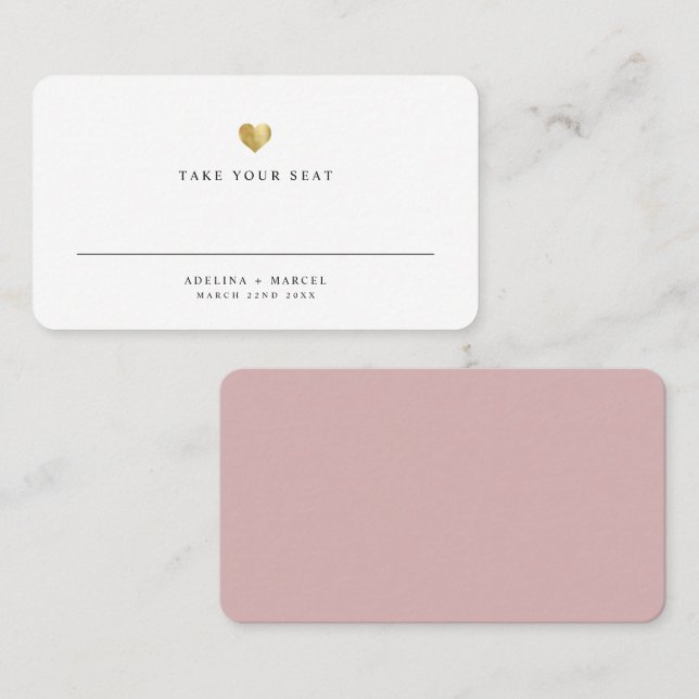 Moderno y elegante tarjeta de mesa Boda Gold Heart (Anverso / Reverso)