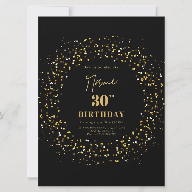 Moderno y negro elegante purpurina 30 años (Anverso)