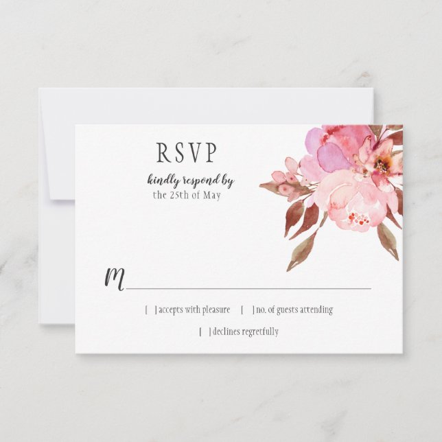 Moderno y suave Peonies verde RSVP | (Anverso)