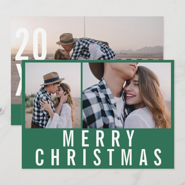 Modernos navidades blancos con fotos verdes y míni (Anverso / Reverso)