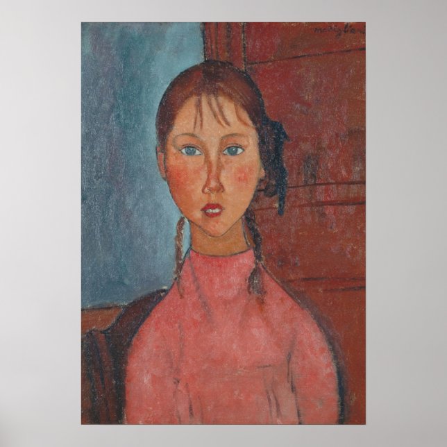 Modigliani Chica con trenzas de arte moderno (Frente)