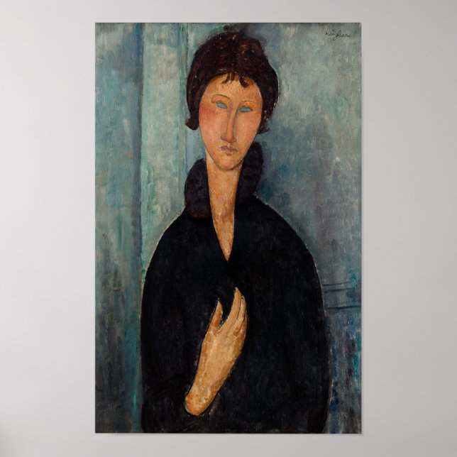 Modigliani en negro con imagen de arte azul (Frente)