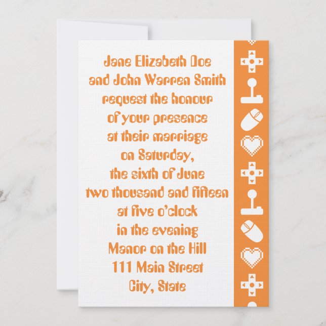 Modo Multijugador en Invitación de Boda Naranja (Anverso)