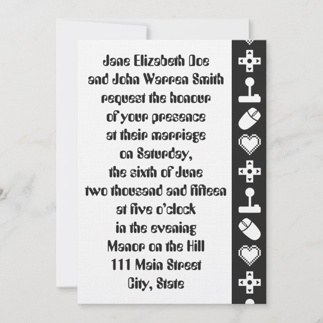 Modo multijugador en invitación de matrimonio negr (Anverso)