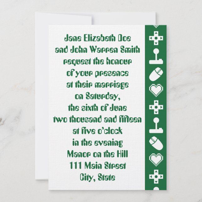Modo multijugador en invitación de matrimonio verd (Anverso)
