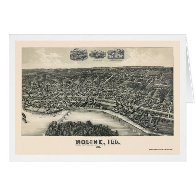 Moline, mapa panorámico de IL - 1889 (Anverso (Horizontal))