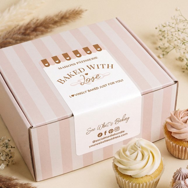 Molinillo de Panadería Sello de Chic Awing Hornead (Chic Awing Baked With Love Rolling Pin Bakery Seal Label)