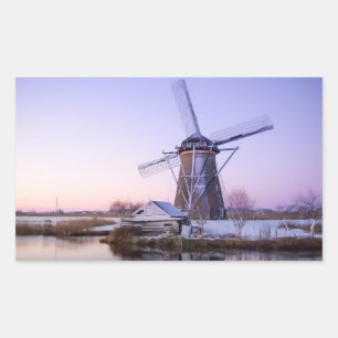 Molino de viento al amanecer en pegatina rectangul