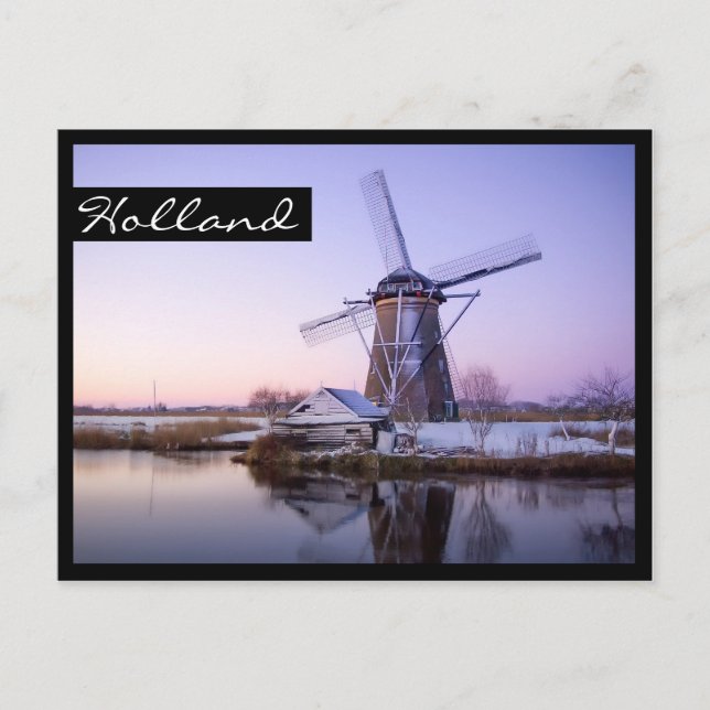 Molino de viento al amanecer frío, postal Holanda (Anverso)