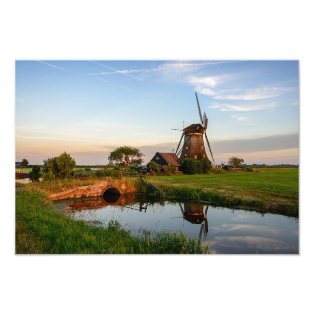 Molino de viento en el campo en Holanda foto impre (Frente)