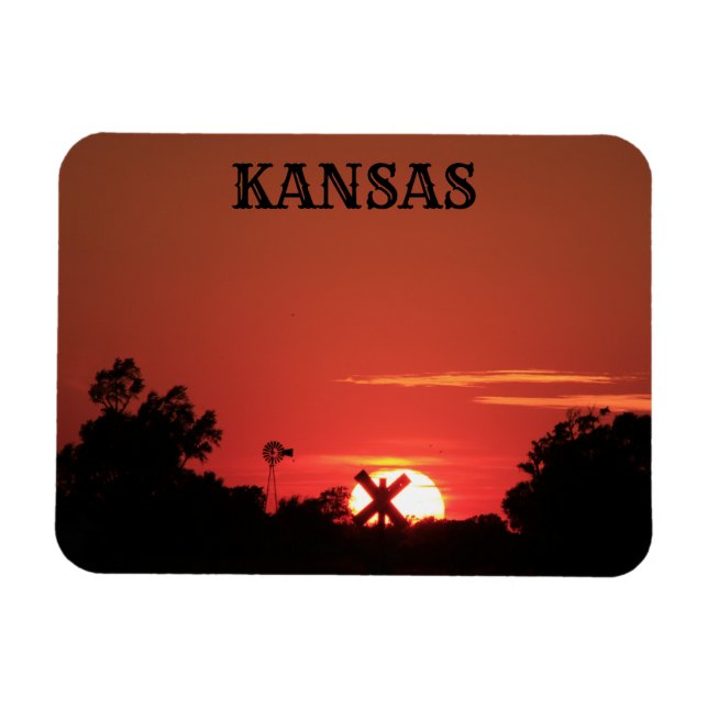 Molino de viento Kansas Red Sunset, imán (Horizontal)
