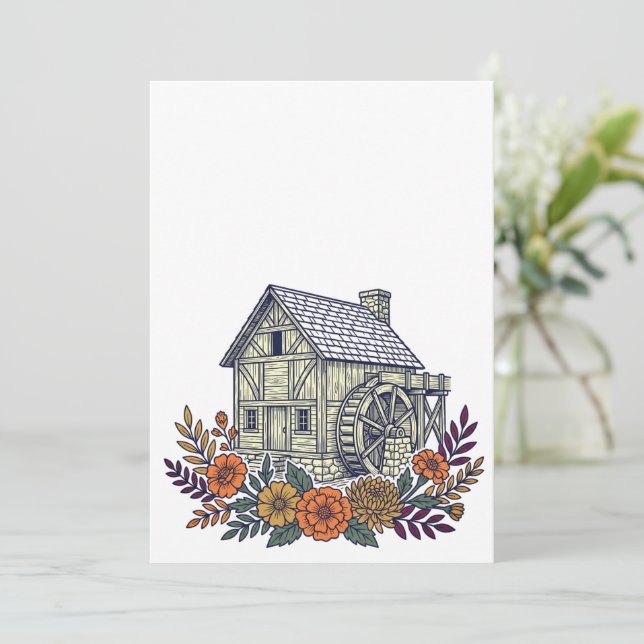 Molino Histórico Con Flores De Otoño (Anverso de pie)
