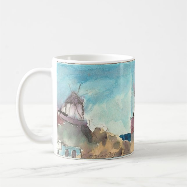 Molinoes de viento famosos de Mykonos en una taza (Izquierda)