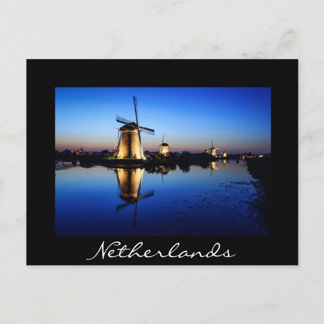 Molinos de viento en la postal negra de la hora az (Anverso)