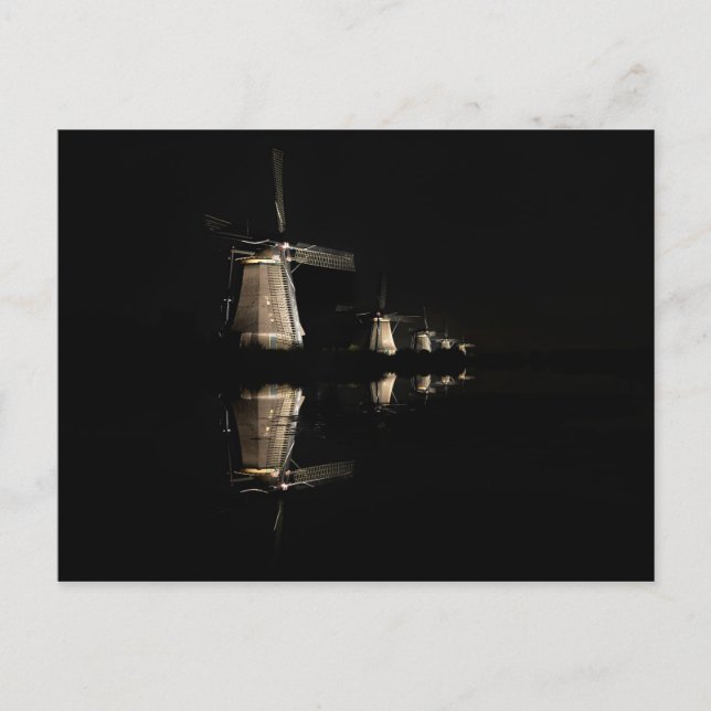 Molinos de viento iluminados en postal de Kinderdi (Anverso)
