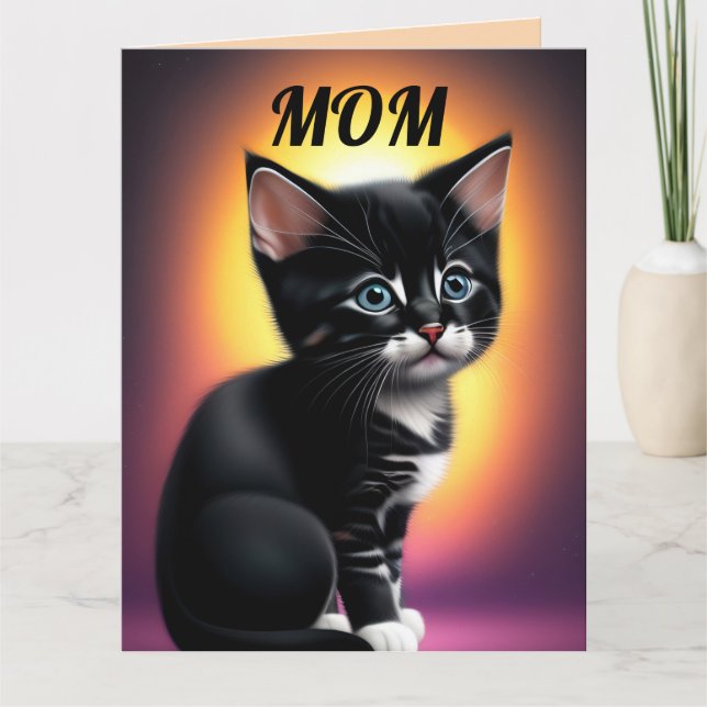 MOM BIRTHDAY KITTY CAT ART tarjeta de saludo (Anverso)