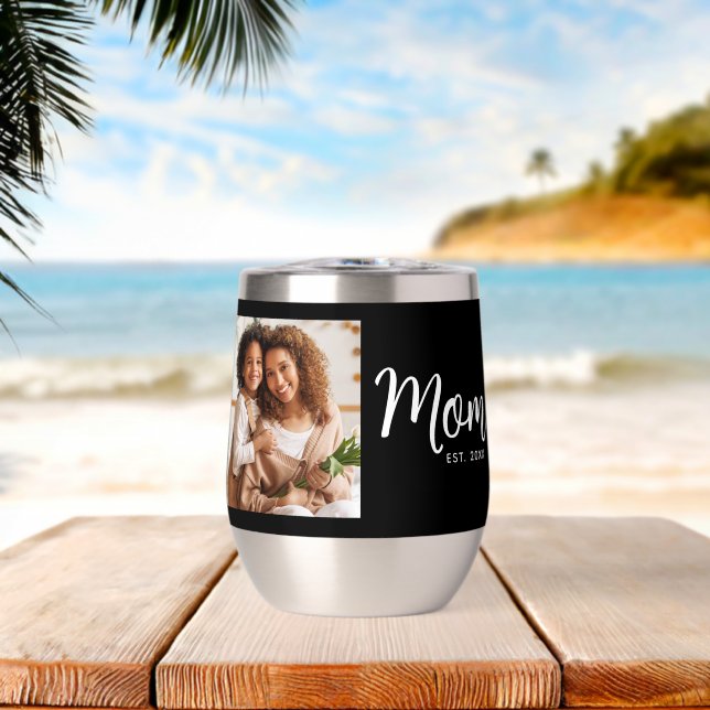 Mom Established Date Black Photo White Script Gift (Playa (girada))