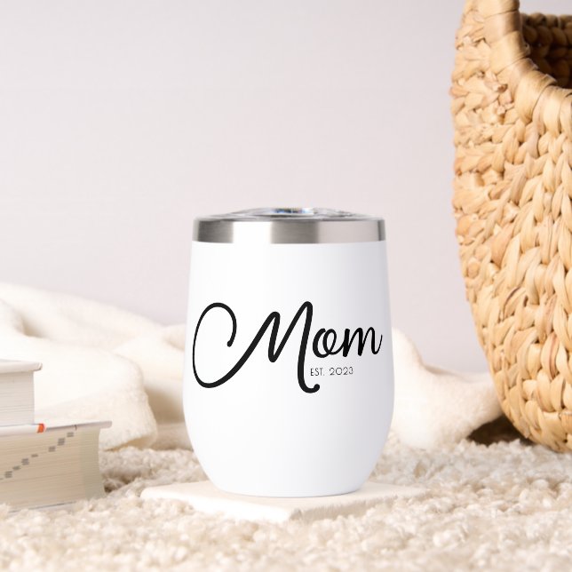 Mom Established New Mom Gift Thermal Wine Tumbler (Sala de estar (girada))