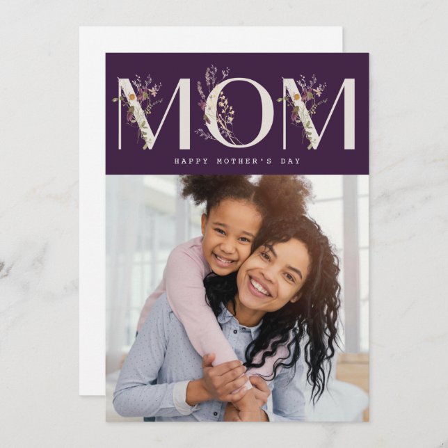 MOM | tarjeta morada moderna de la madre (Anverso / Reverso)