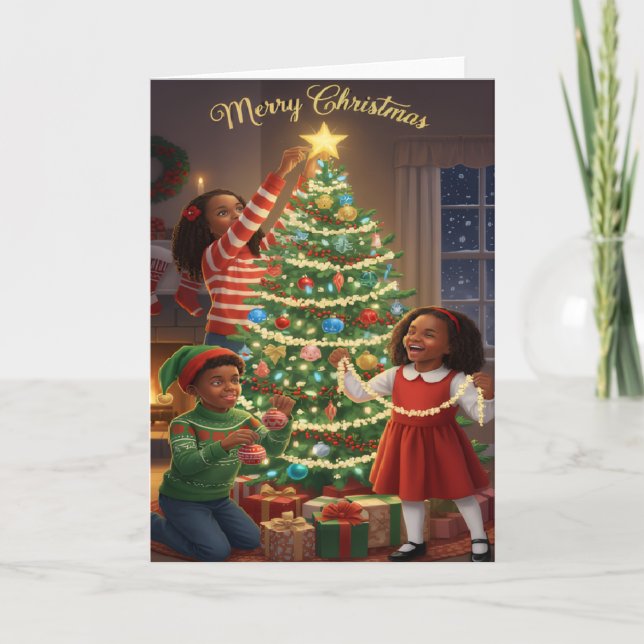 Momentos alegres del árbol de Navidad – Tarjeta de (Anverso)