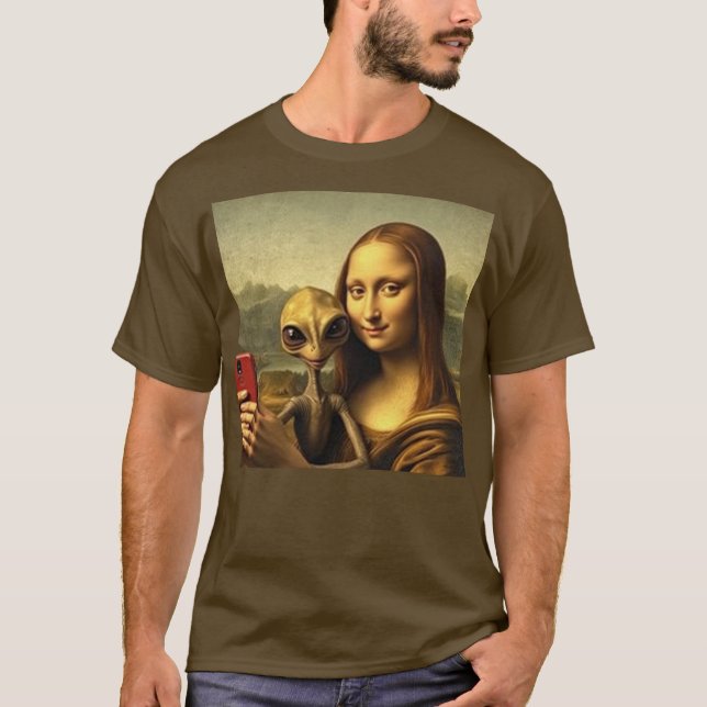 Mona Lisa Alien Selfie - Camiseta Graciosa De Rena (Anverso)