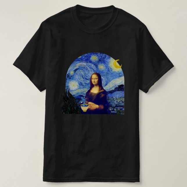 Mona Lisa con café en noche estrellada, camiseta (Diseño del anverso)