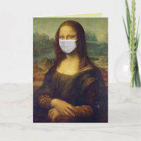 MONA LISA CON TARJETA DE CUMPLEAÑOS DE MÁSCARA MÉD