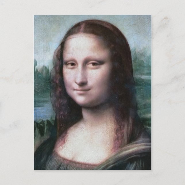 Mona Lisa en detalle por postal de Leonardo da Vin (Anverso)