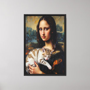 Mona Lisa Portando Arte De Lienzo De Gato