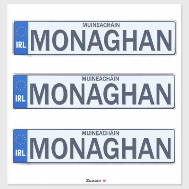 Monaghan Irlanda Reg Plate Decal Pegatinas x 3 (Hoja)