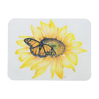 Monarca del imán refrigerador y girasol