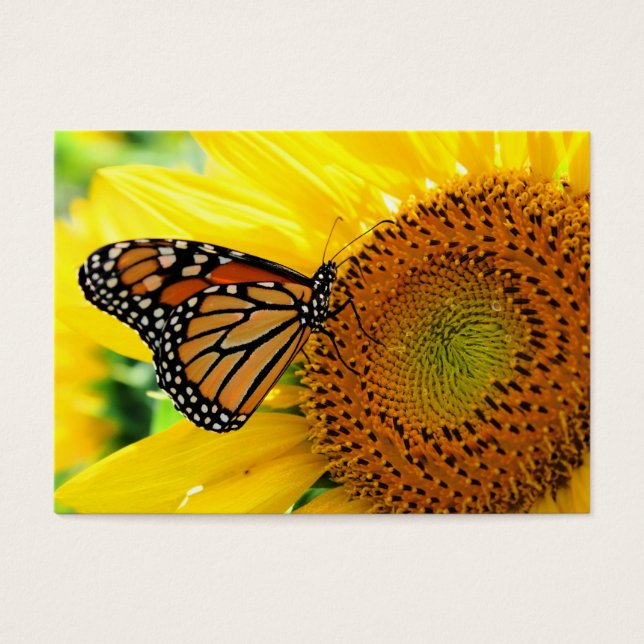 Monarca en una girasol ,tarjeta de perfil (Frente)