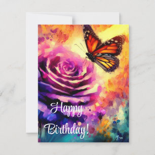 Monarch Butterfly Purple Rosa Sunset Birday Card